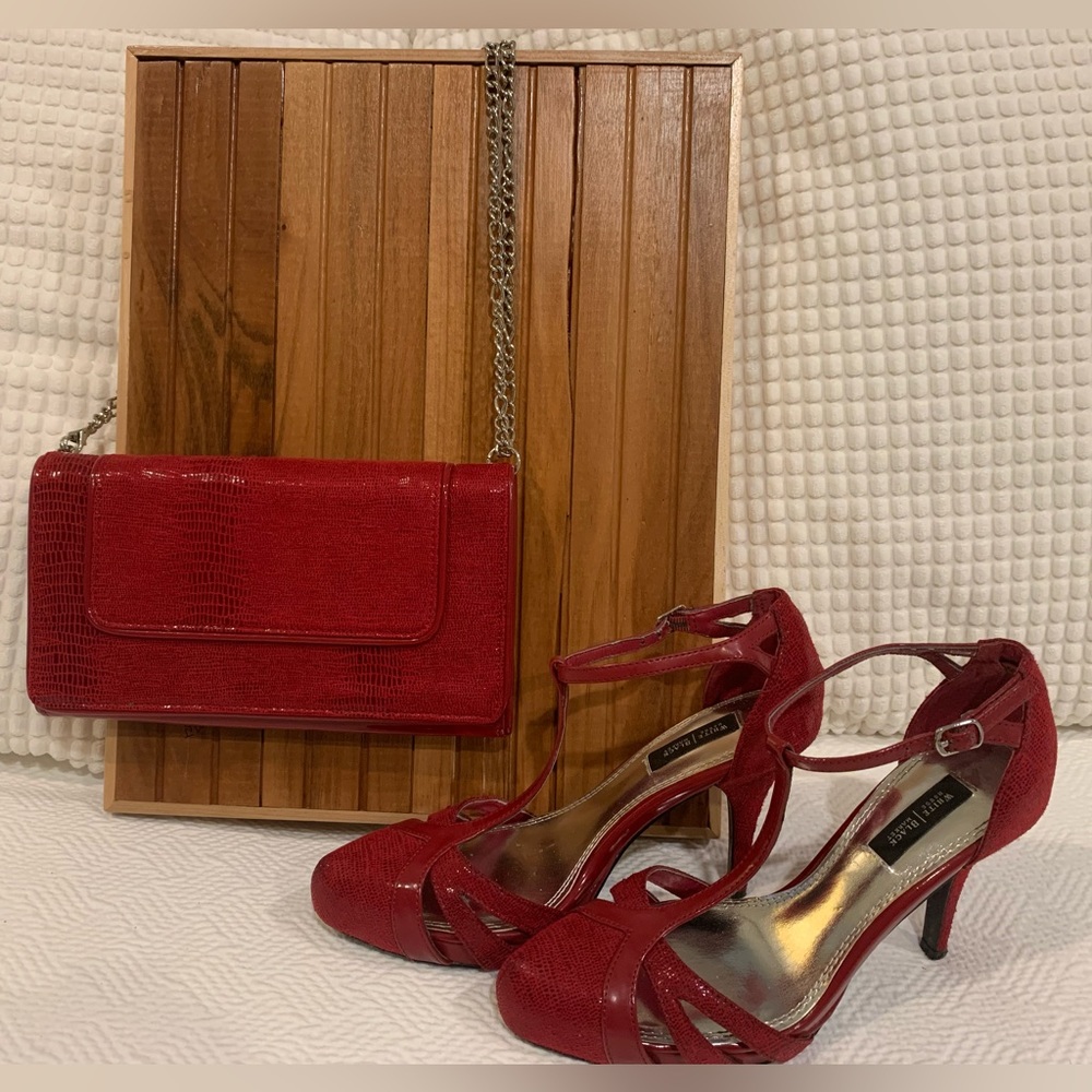 WHBM Red Avery T-strap Heels